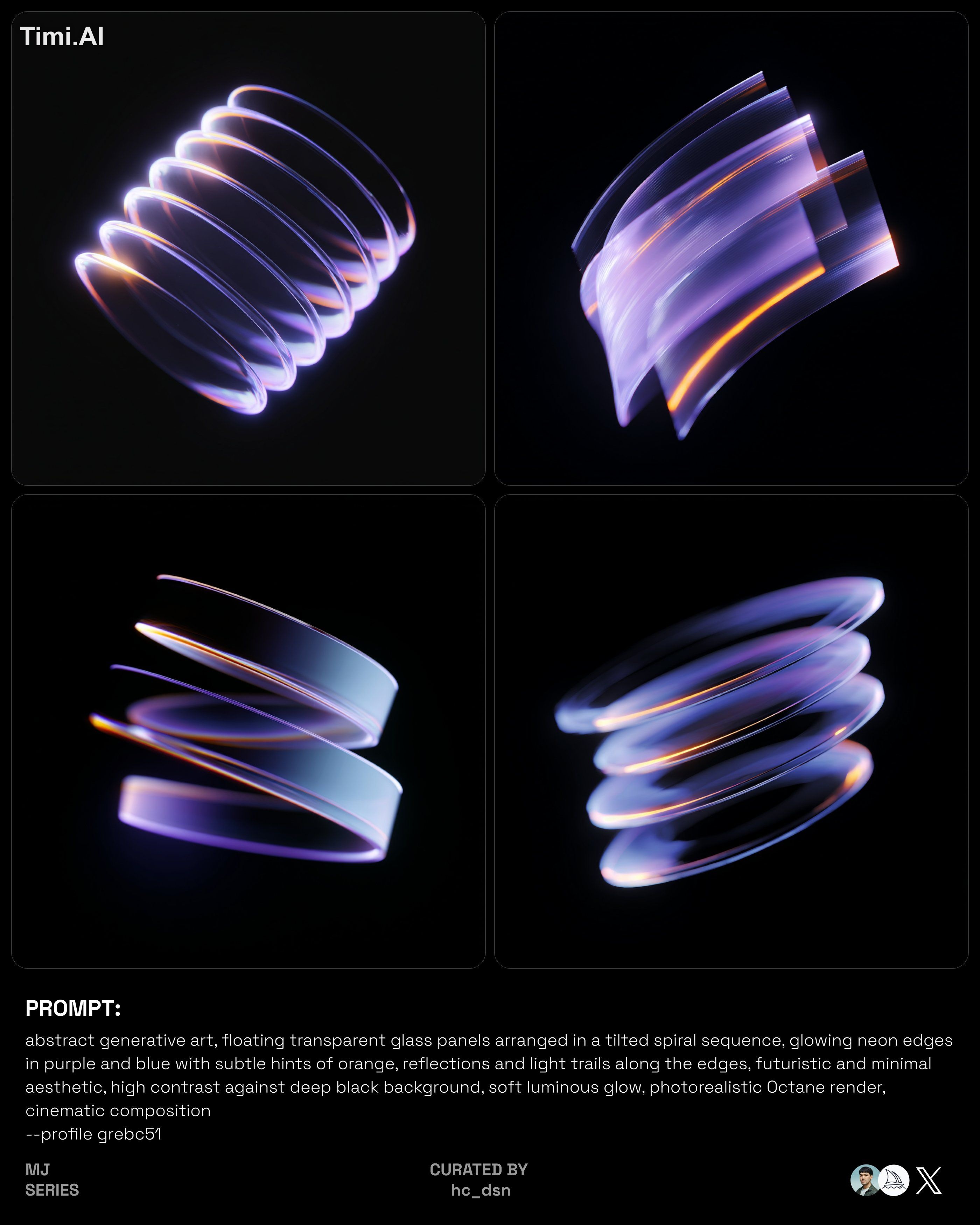 A 4-panel artwork of abstract generative art featuring trans