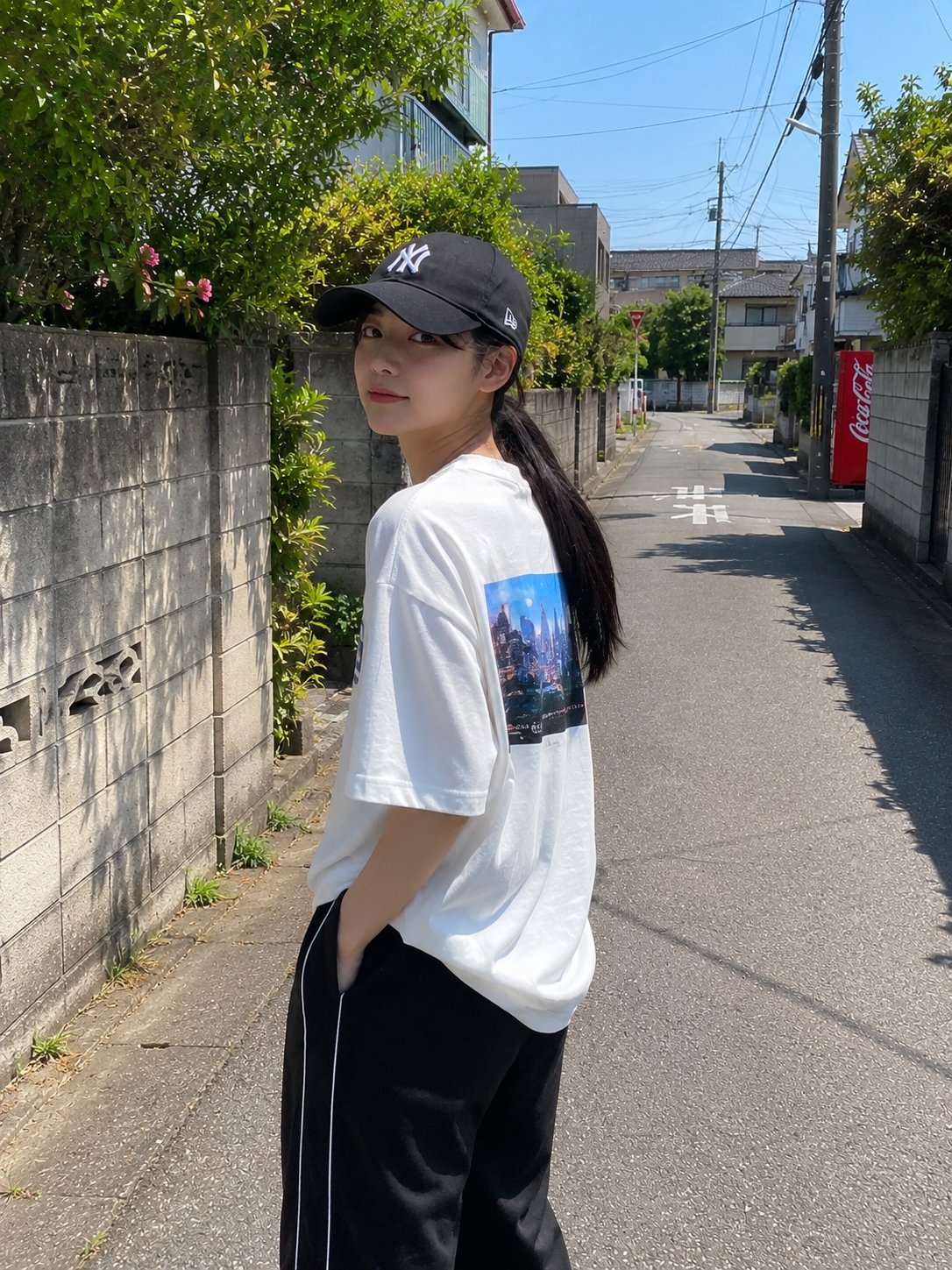 Japanese girl with fair skin, soft natural makeup, and long 