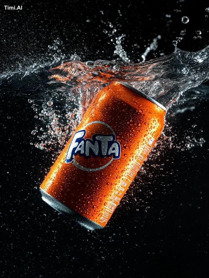 High-speed photography of an orange Fanta aluminum soda can 
