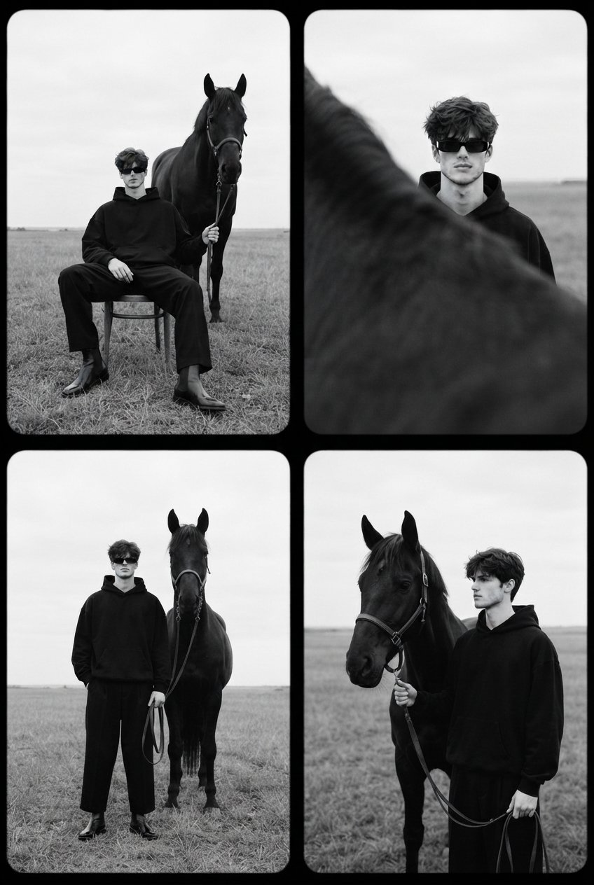 Create an ultra realistic fine art black and white editorial