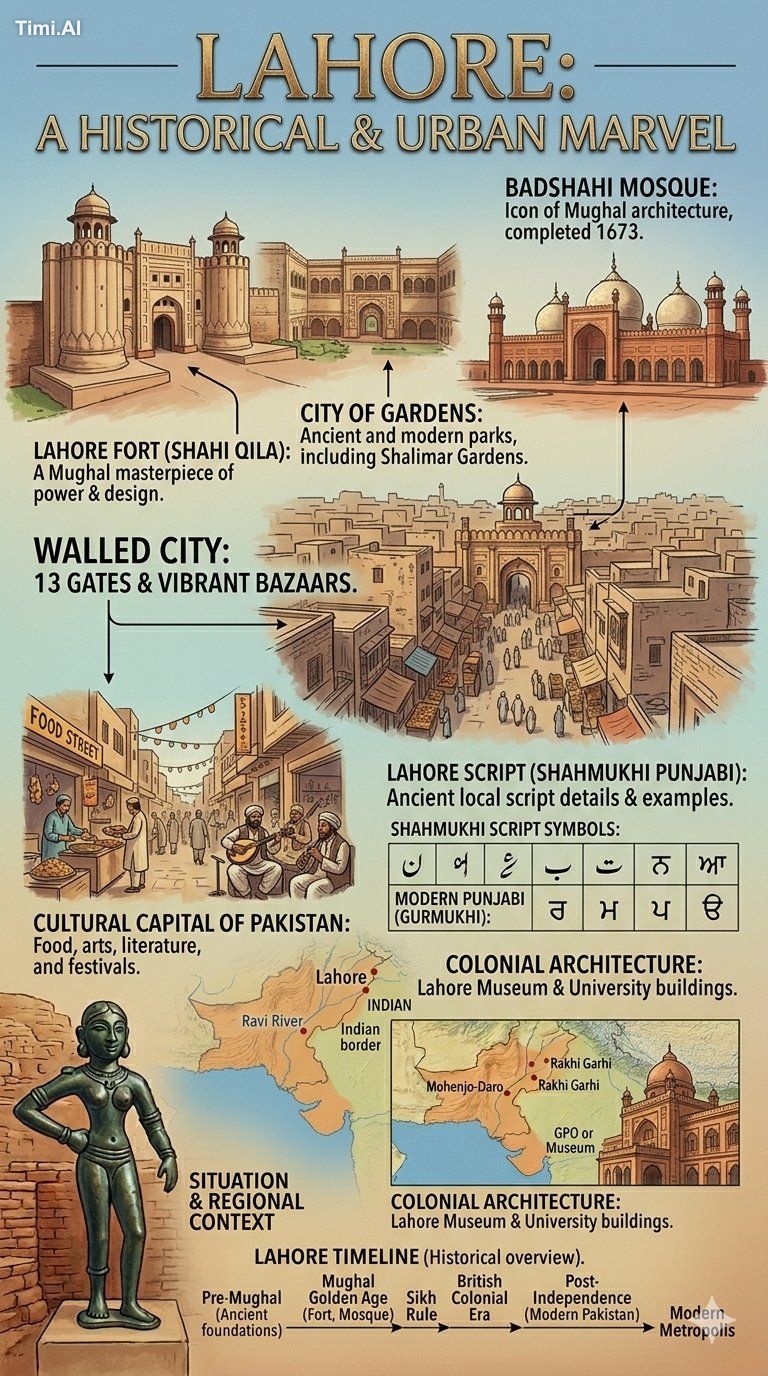 A vertical, historical infographic titled "LAHORE: A HISTORI