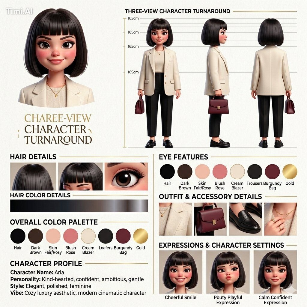 {
"project": "professional 3D female character design sheet