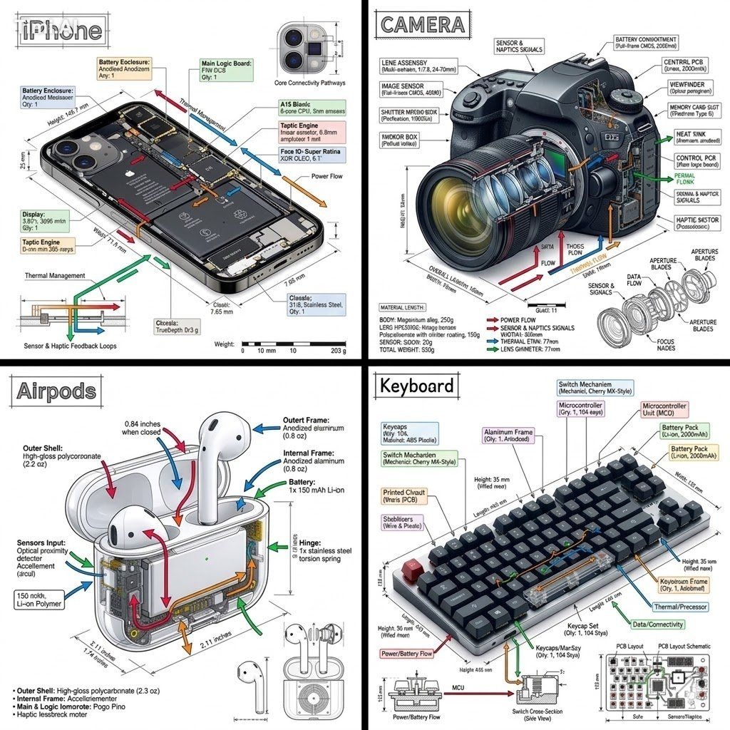 Ultra-detailed technical engineering infographic, clean whit