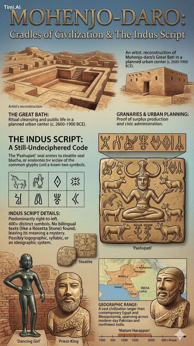 This detailed educational infographic, titled "Mohenjo-Daro: