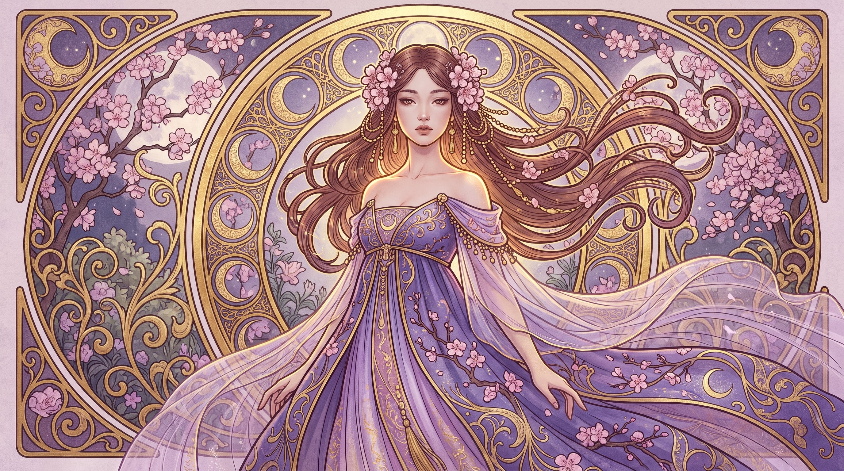horizontal format; an exquisitely ornate Art Nouveau-style p
