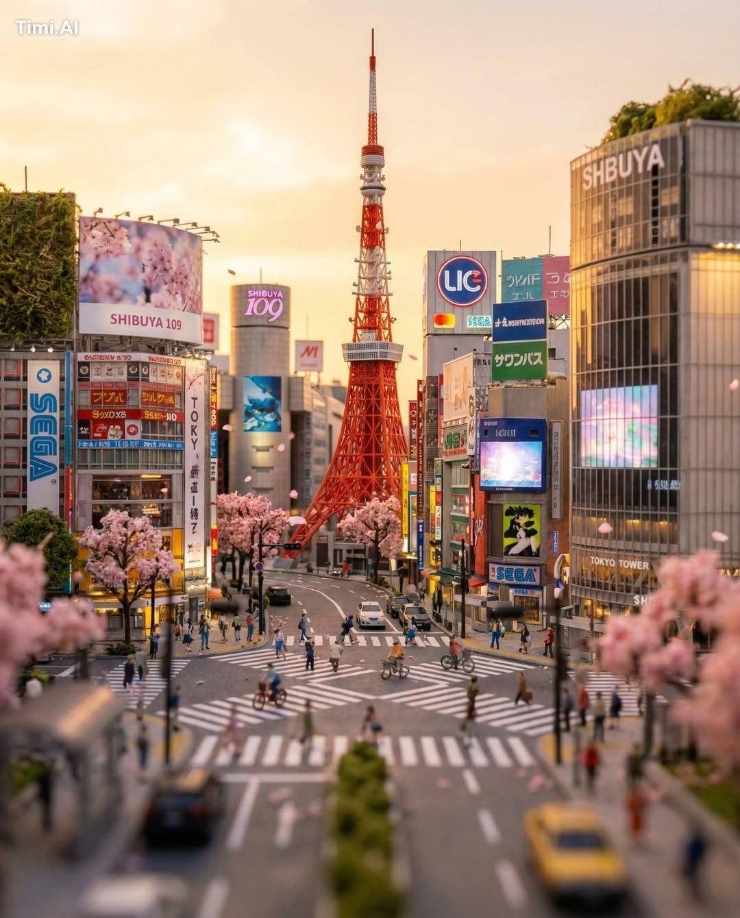 Tilt-shift 3D model diorama in 4:5 aspect ratio, highlightin