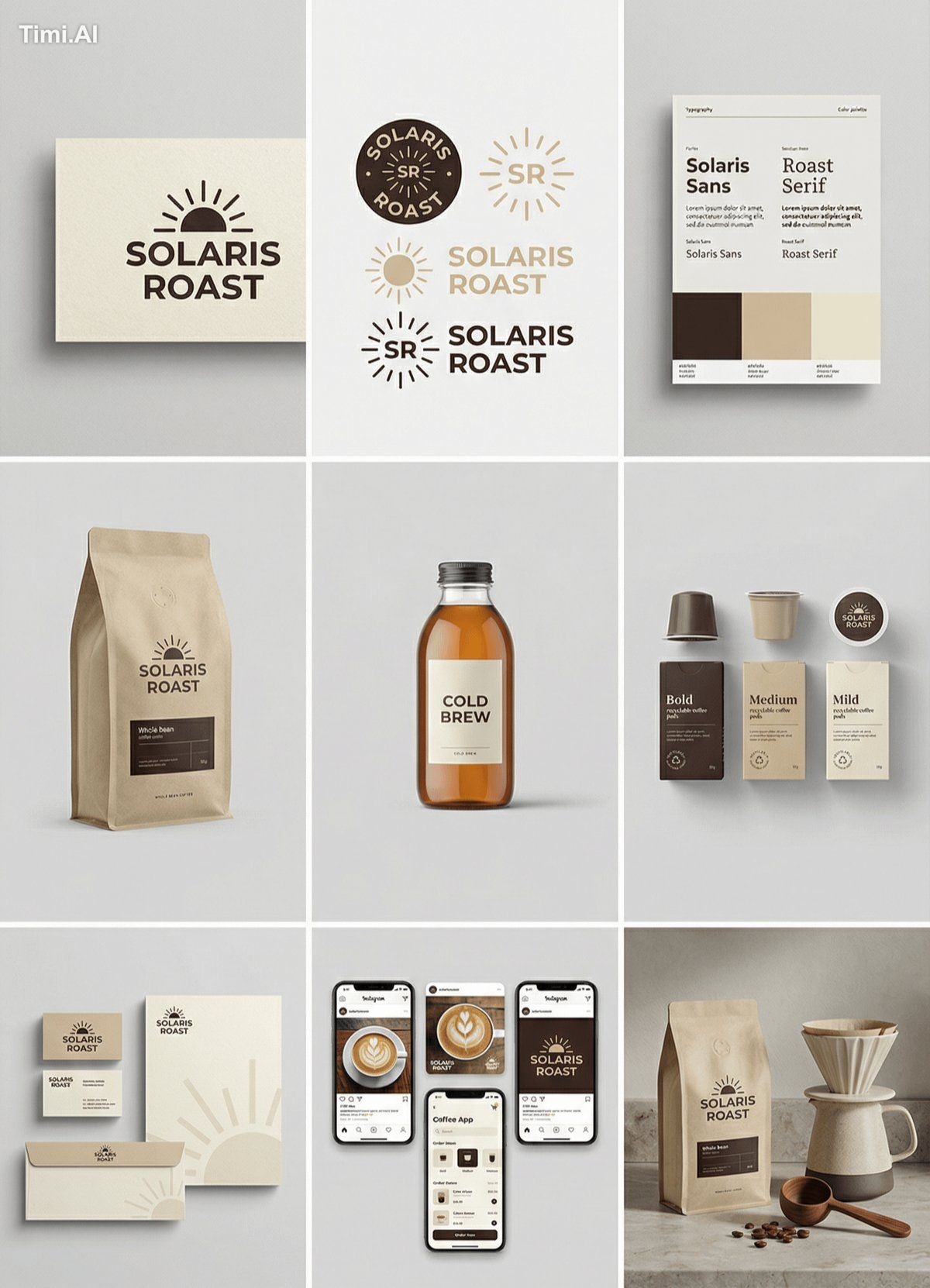 [brand name], complete brand identity grid, 3x3 layout, nine