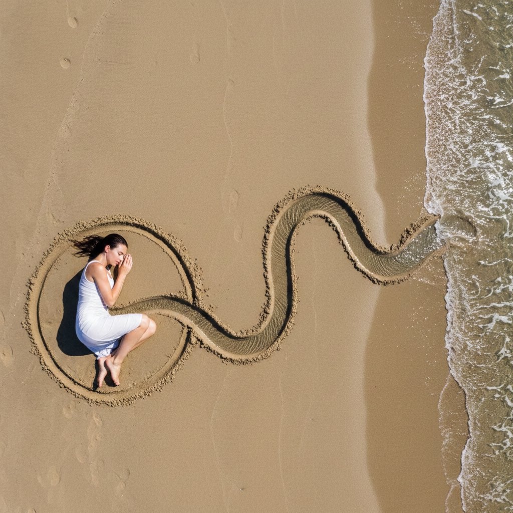 {
  "intent": {
    "summary": "Land-art photography of a wo
