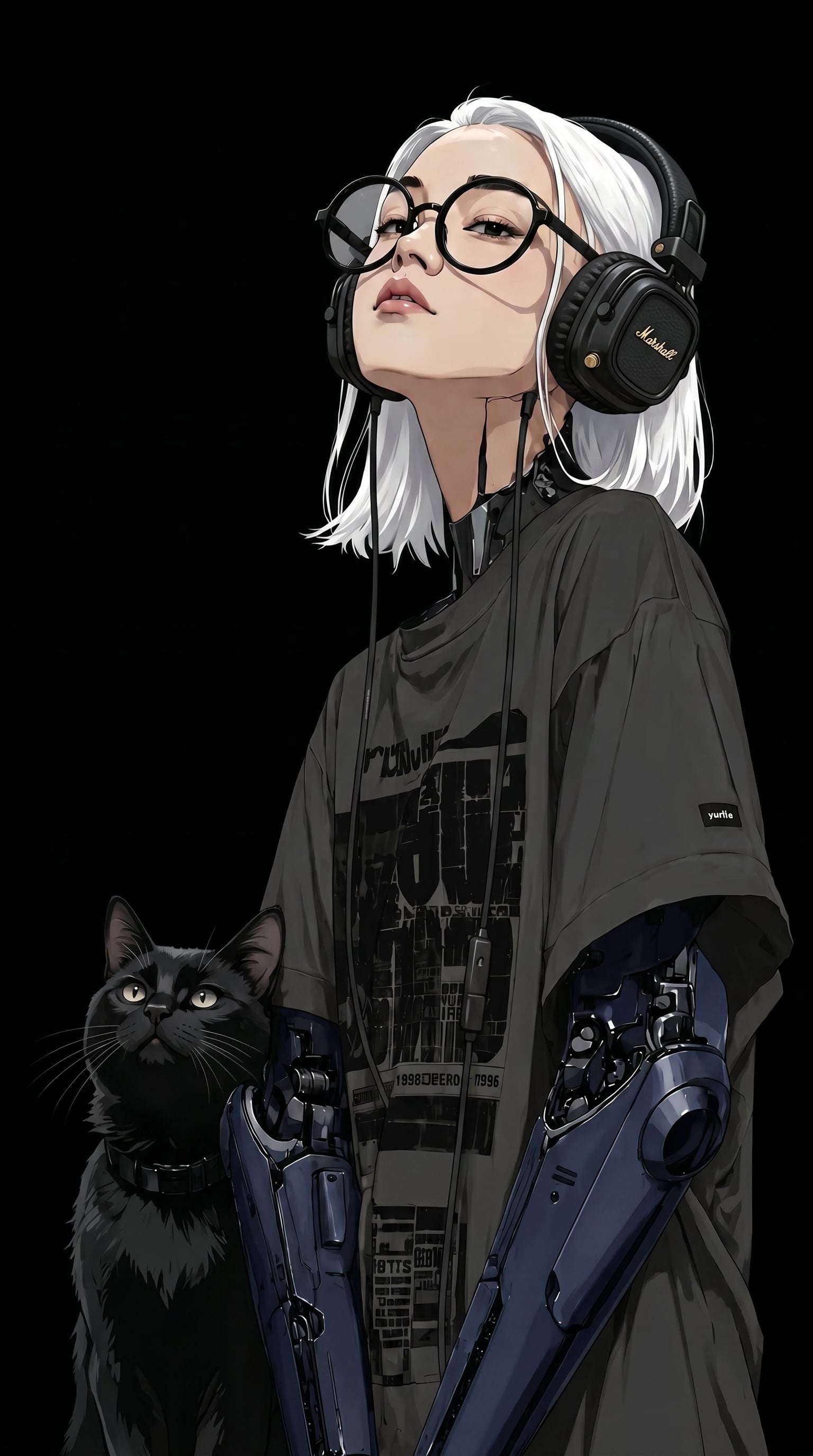 In this style, make the cat black, the color of the mechanic