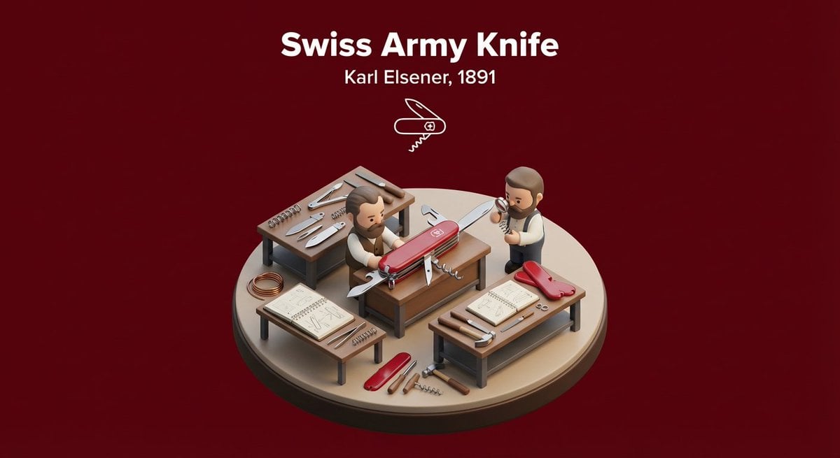 Create a miniature 3D isometric diorama showing the inventio