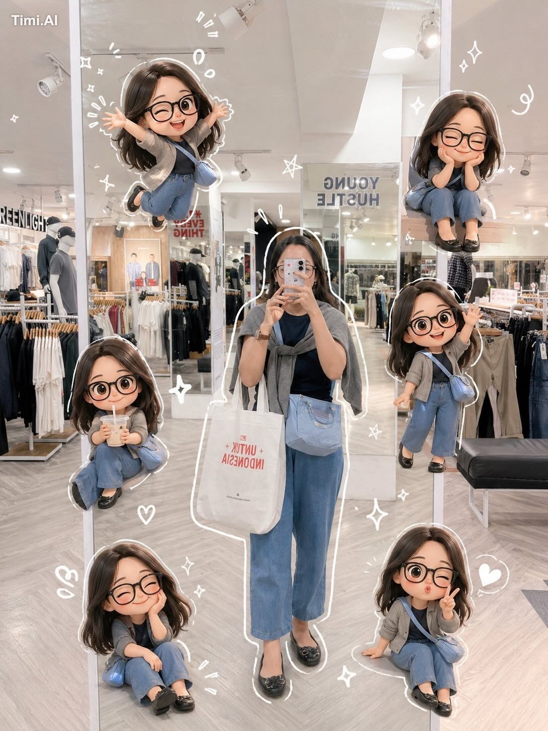 A young woman taking a mirror selfie in a minimal modern hom