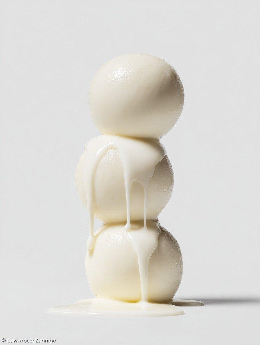 a stack of three [FOOD ITEM] with [LIQUID] dripping down, on