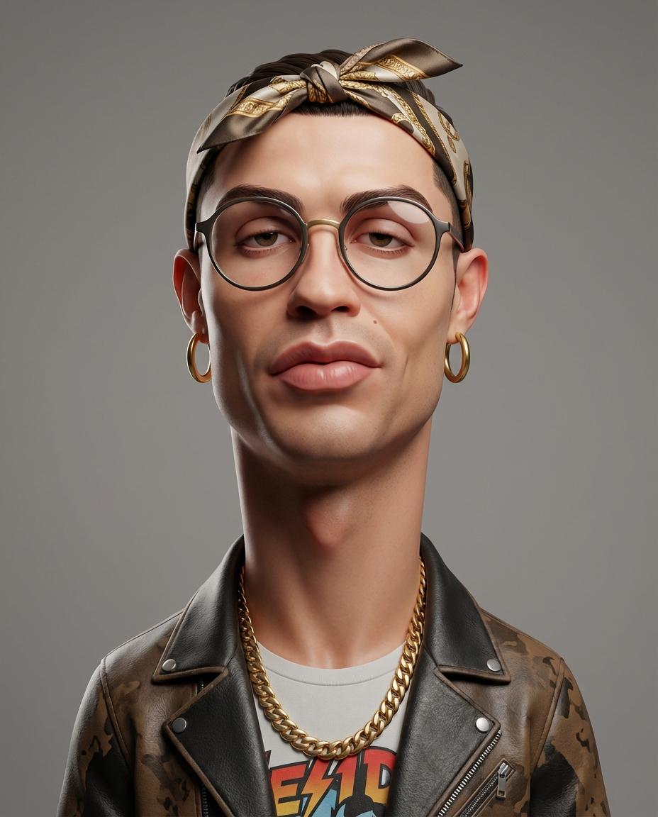 Create an exaggerated stylized 3D caricature character portr