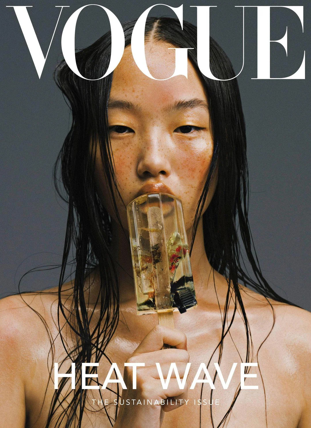 High-fashion editorial portrait of an East Asian model with