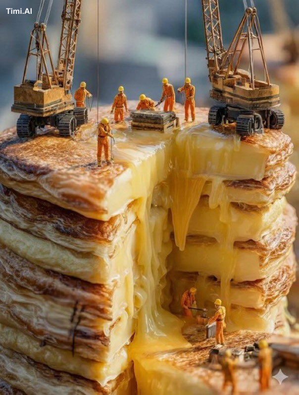 Ultra-realistic giant matcha pancake skyscraper, stacked lay