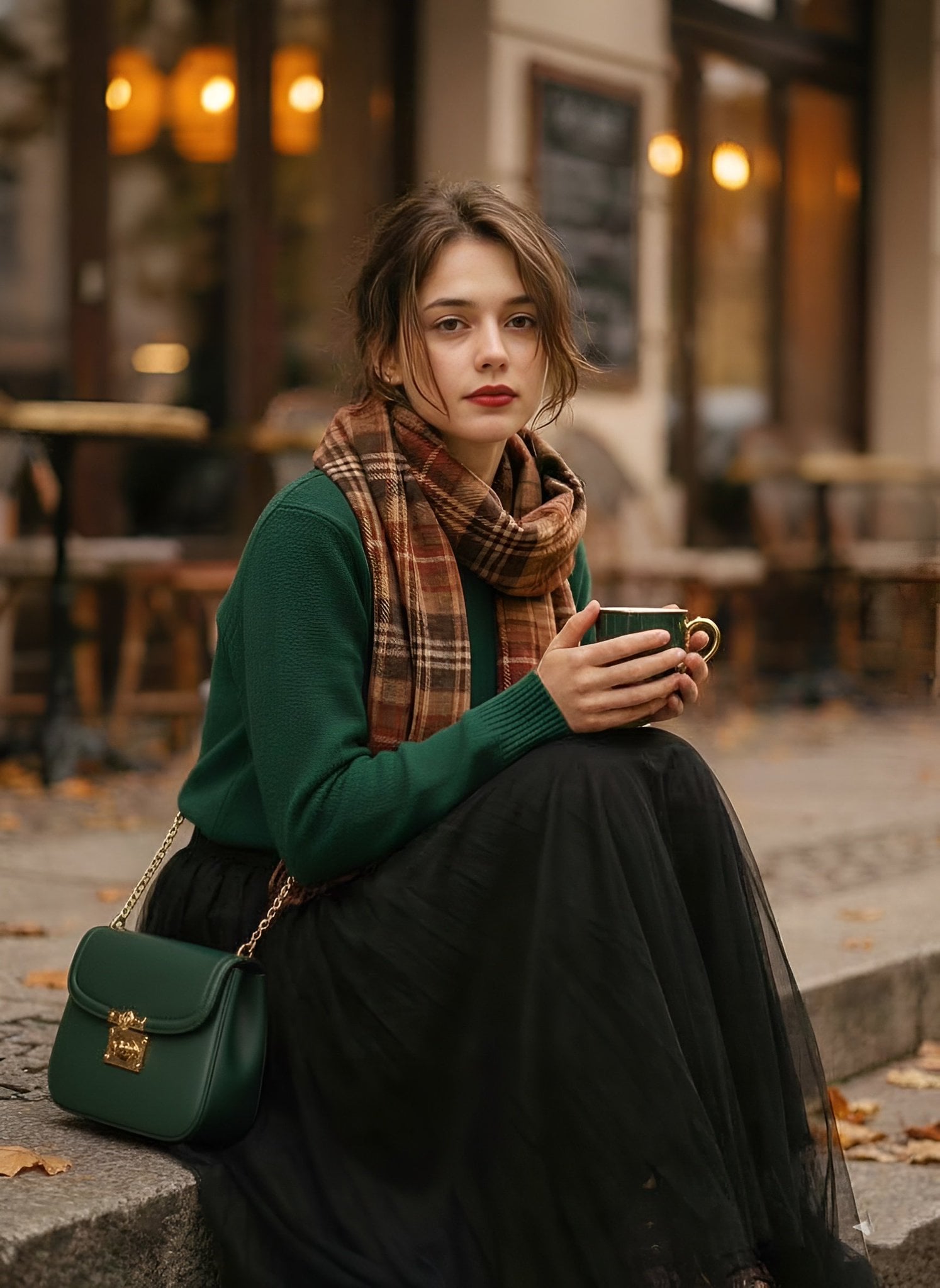 Aesthetic 1970s-inspired fashion portrait of a stylish young