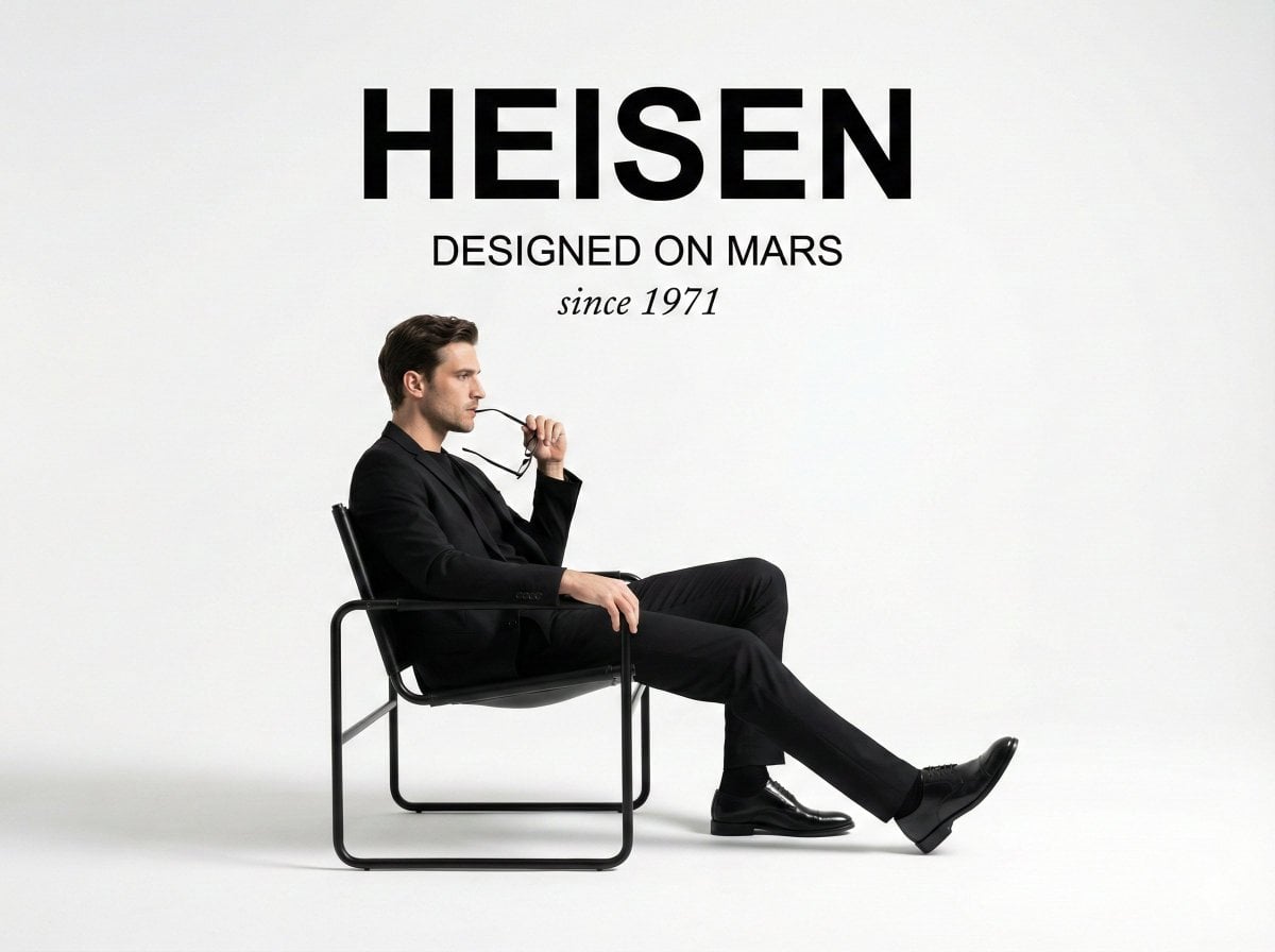 A minimalist studio photograph fashion ad. At the top center