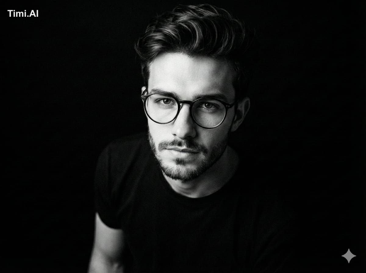 Generate a top-angle and close-up black and white portrait o