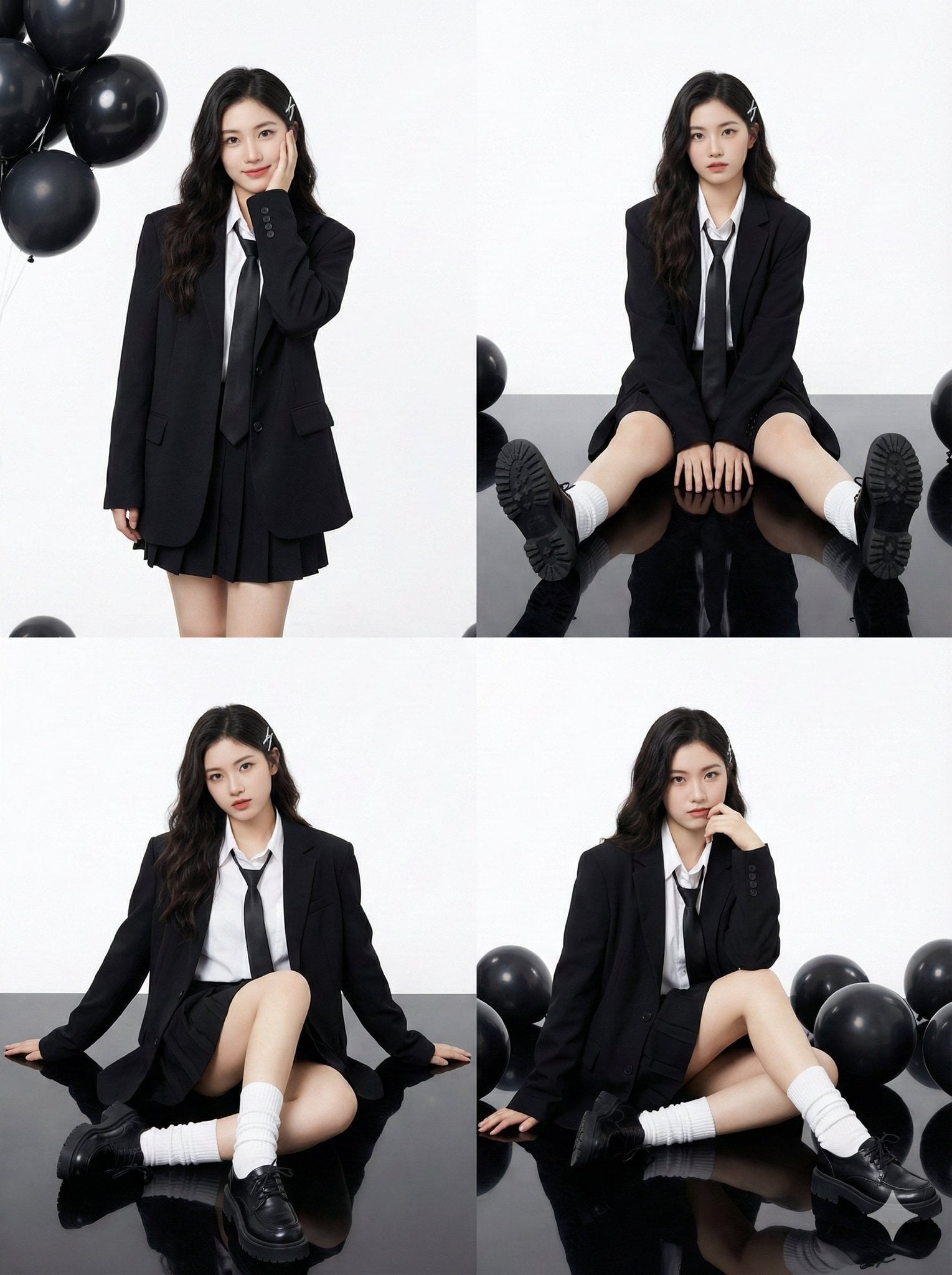{
"Young Asian woman, pale porcelain skin, long dark wavy ha