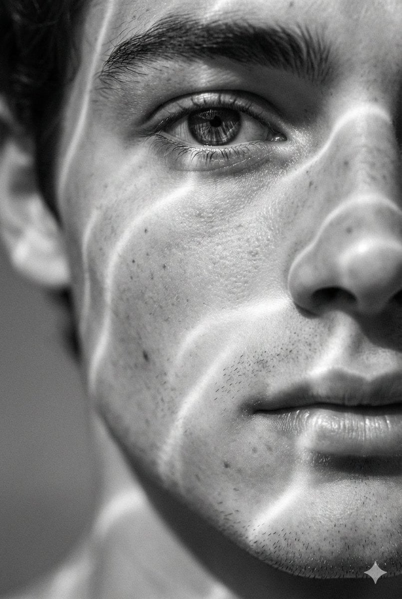 A hyperrealistic 8K black and white extreme close-up portrai