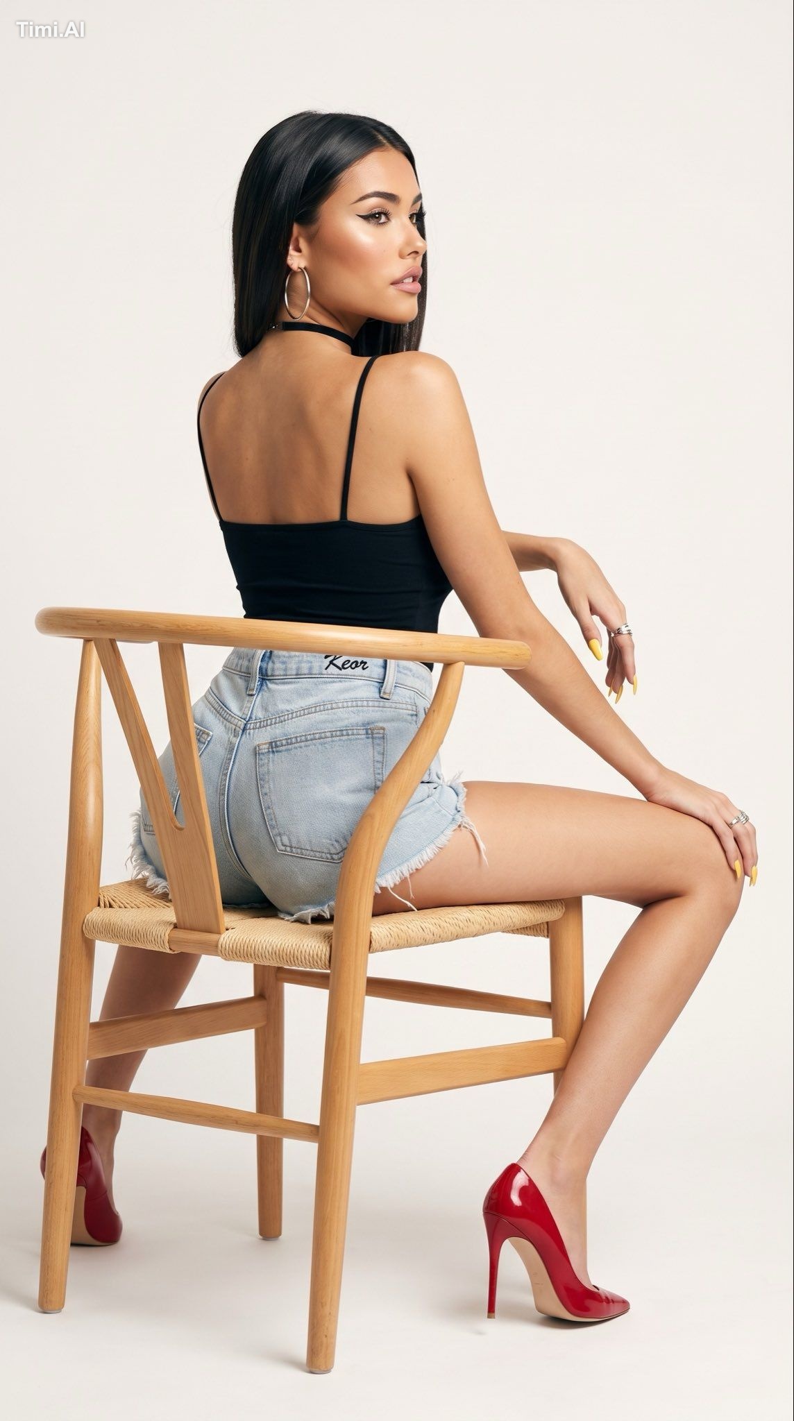 A full-length studio editorial portrait of madison beer with