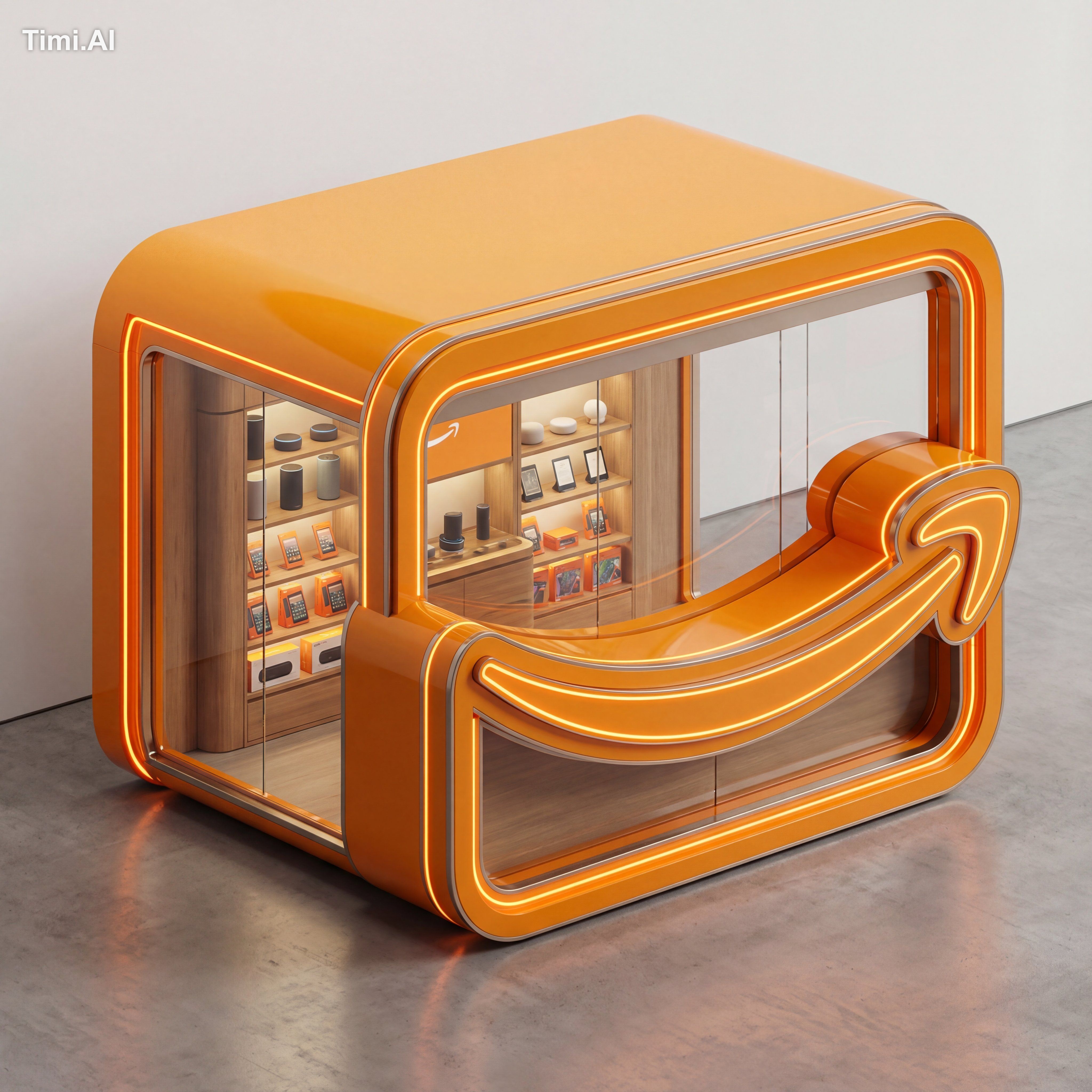 3D isometric render of a luxury pop-up shop kiosk shaped exa