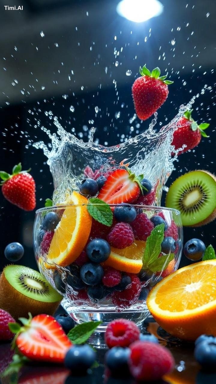{ "Ultra-realistic high-speed food photography of a transpa