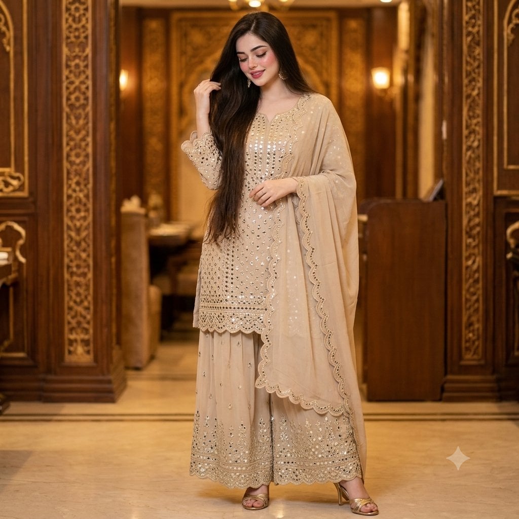 Create A beautiful woman with hips touching brown hair, wear