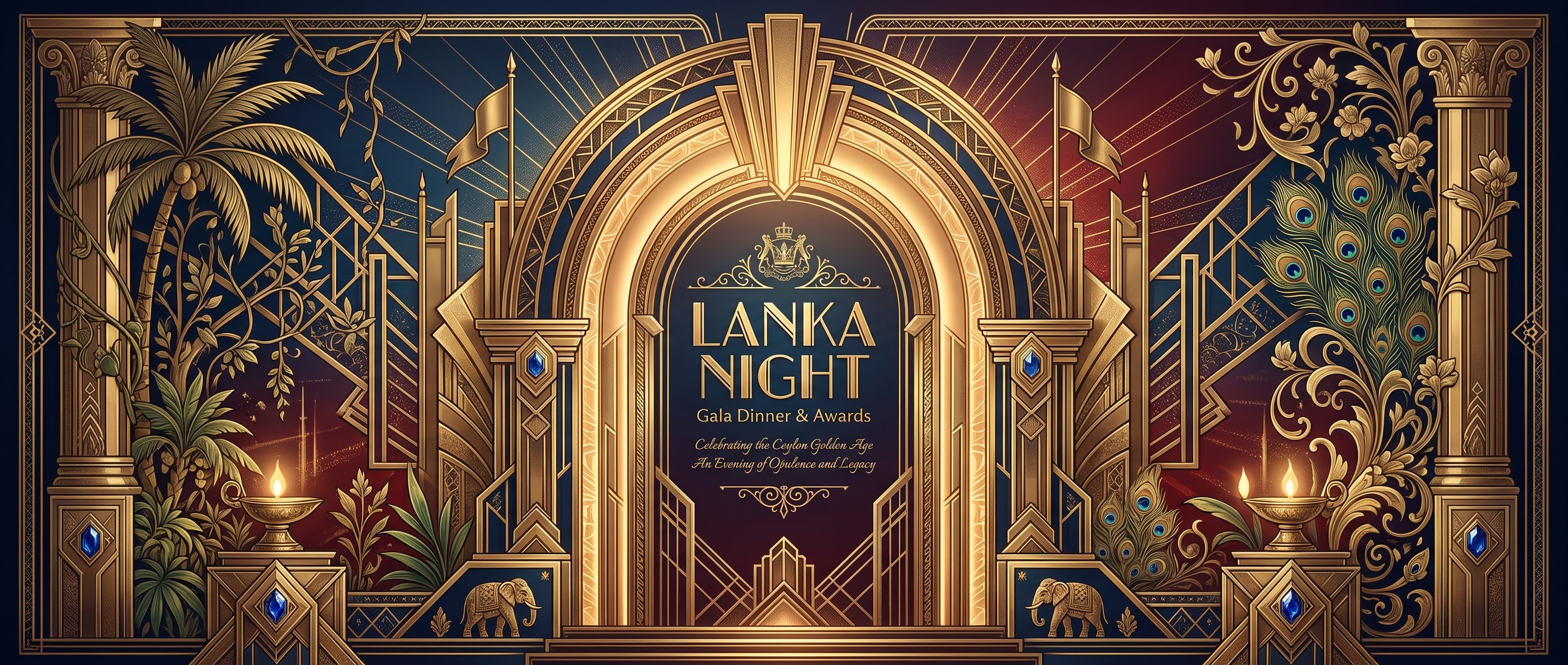 Lanka Night 荣誉晚宴主视觉KV,1930年代锡兰黄金时代灵感,Art Deco装饰艺术风格,Old Mone