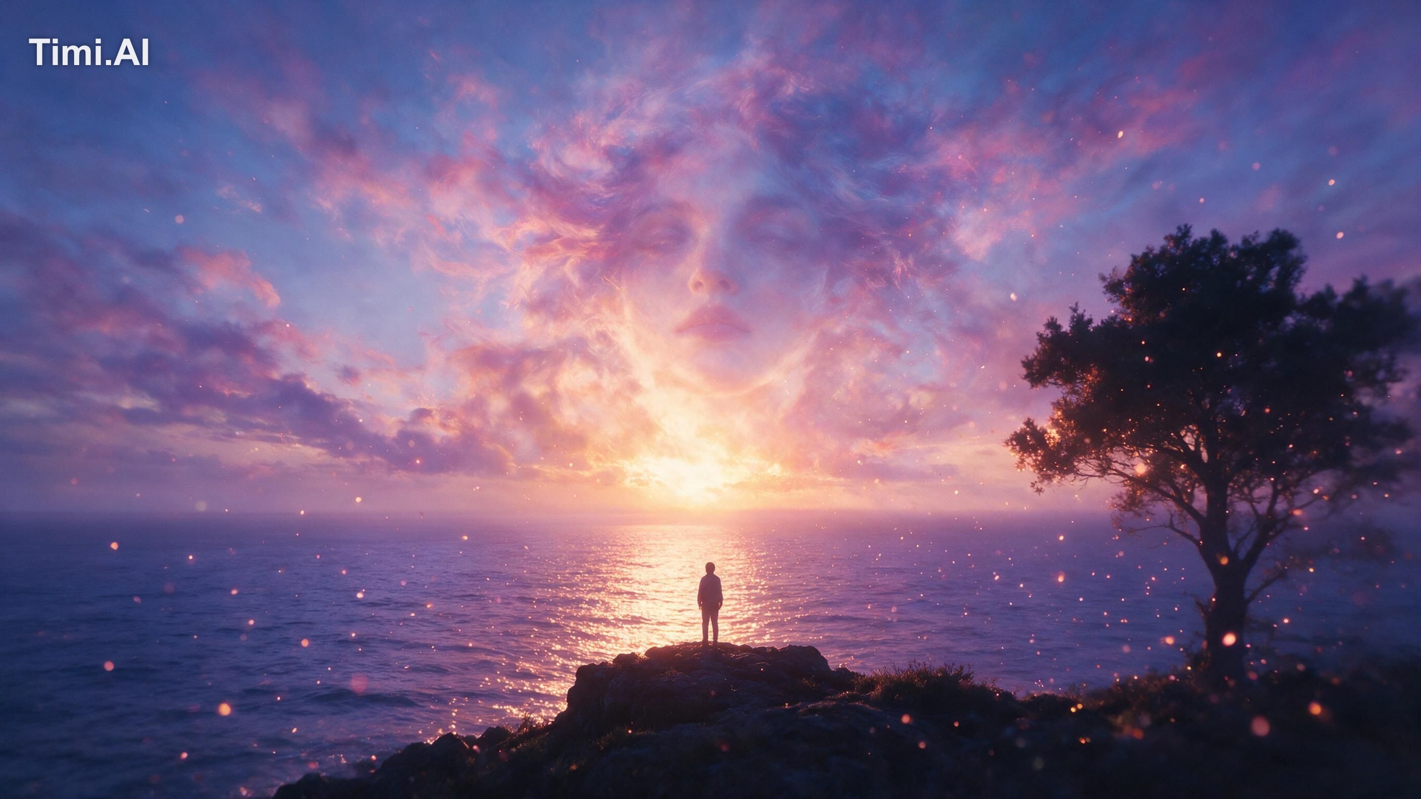 A dreamlike, photorealistic style capturing a surreal, seren