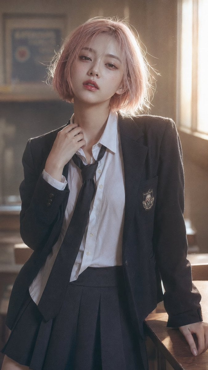 9:16 vertical composition, high-end Korean editorial campus 