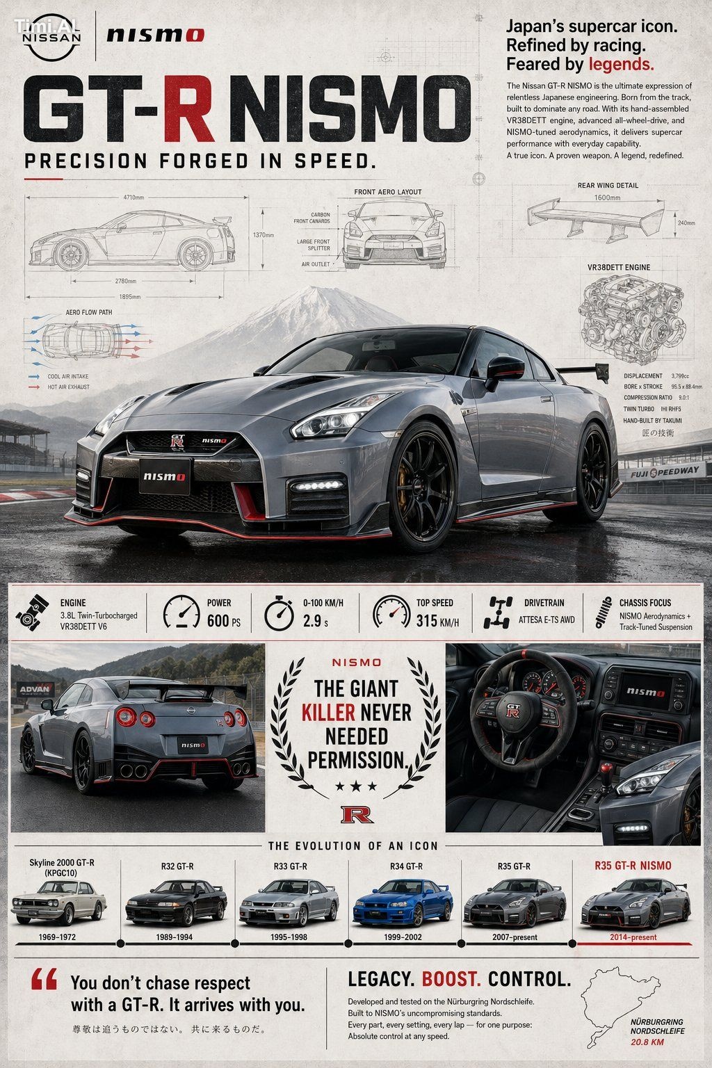 Premium automotive collector poster for the Nissan GT-R NISM