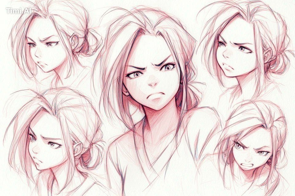 A character sheet sketch of [subject], showing varied facial