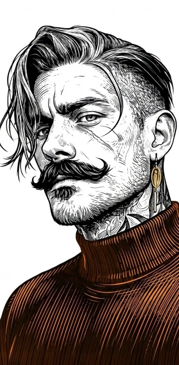 A highly detailed black-and-white engraved line art style po