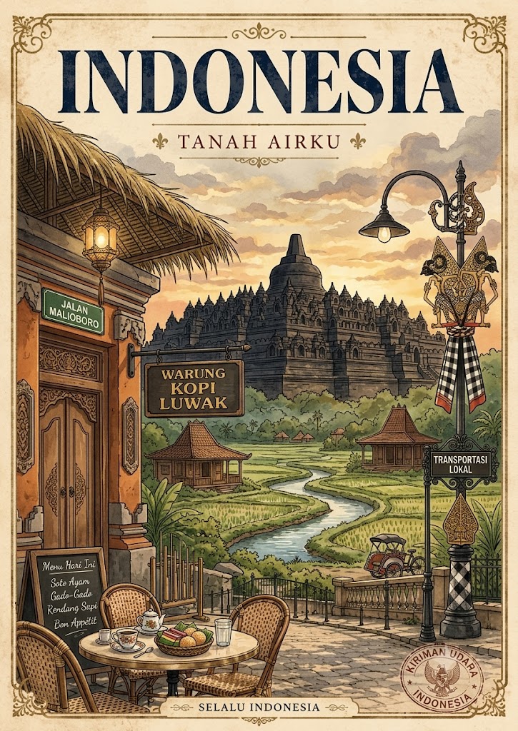 A vintage travel poster-style illustration of **[COUNTRY/PLA