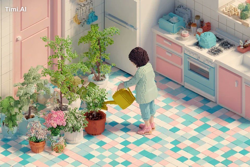 A voxel-style 3D render of a [subject], composed of small co