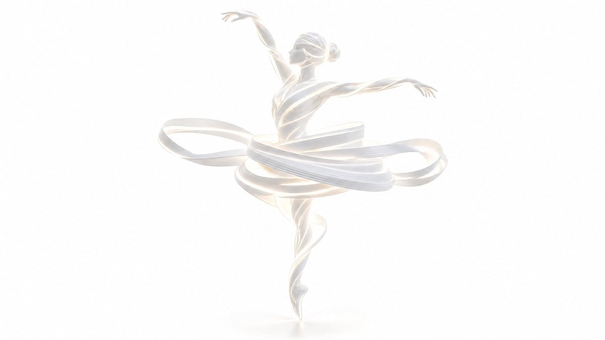 [Subject] created entirely from flowing luminous white ribbo