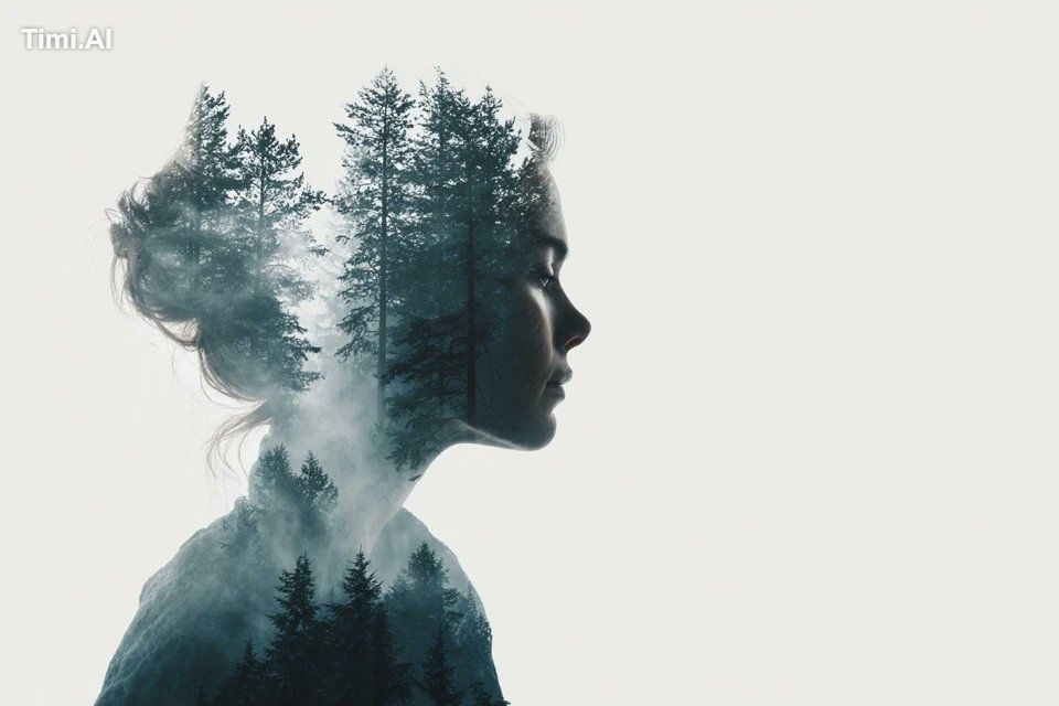 A double exposure image of [subject], combined with [scene/e
