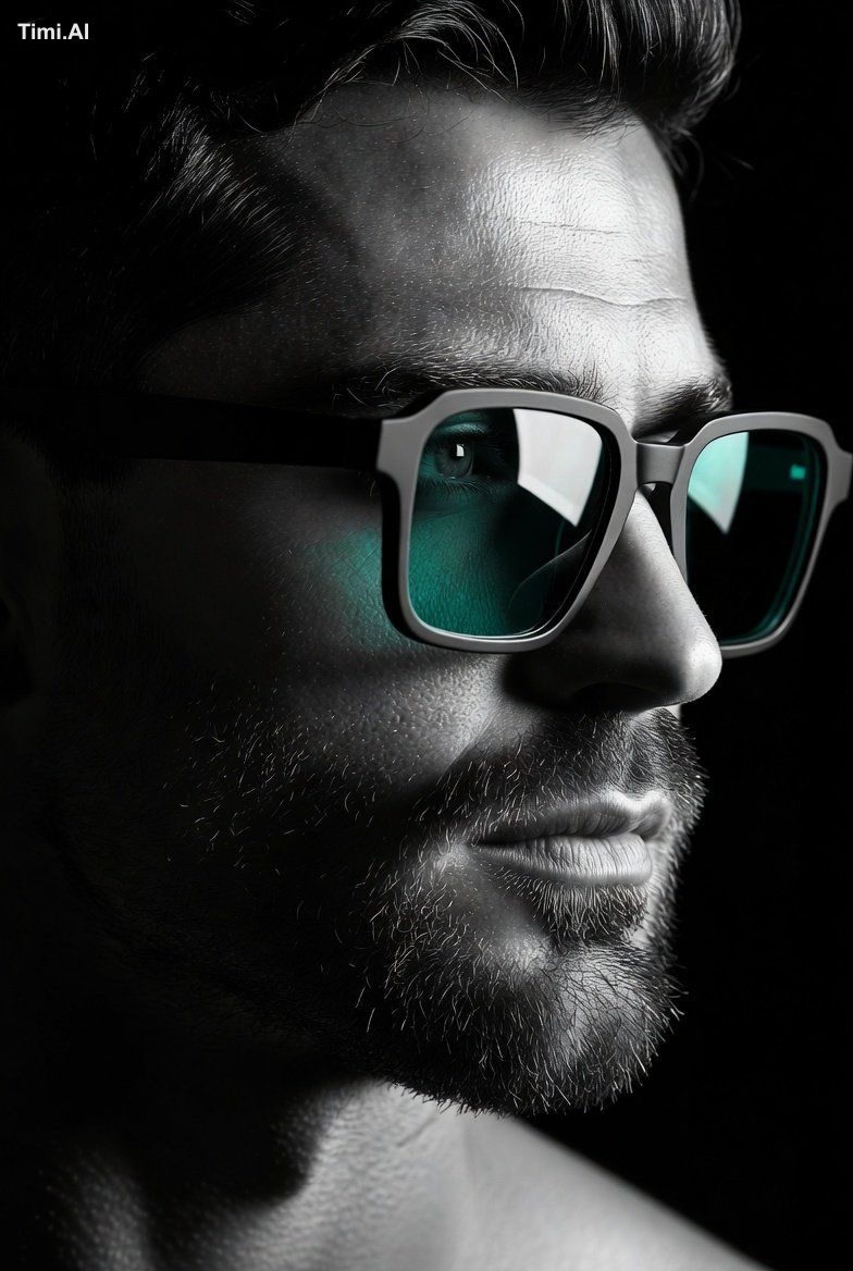 Ultra-realistic black-and-white portrait of the same man (fa