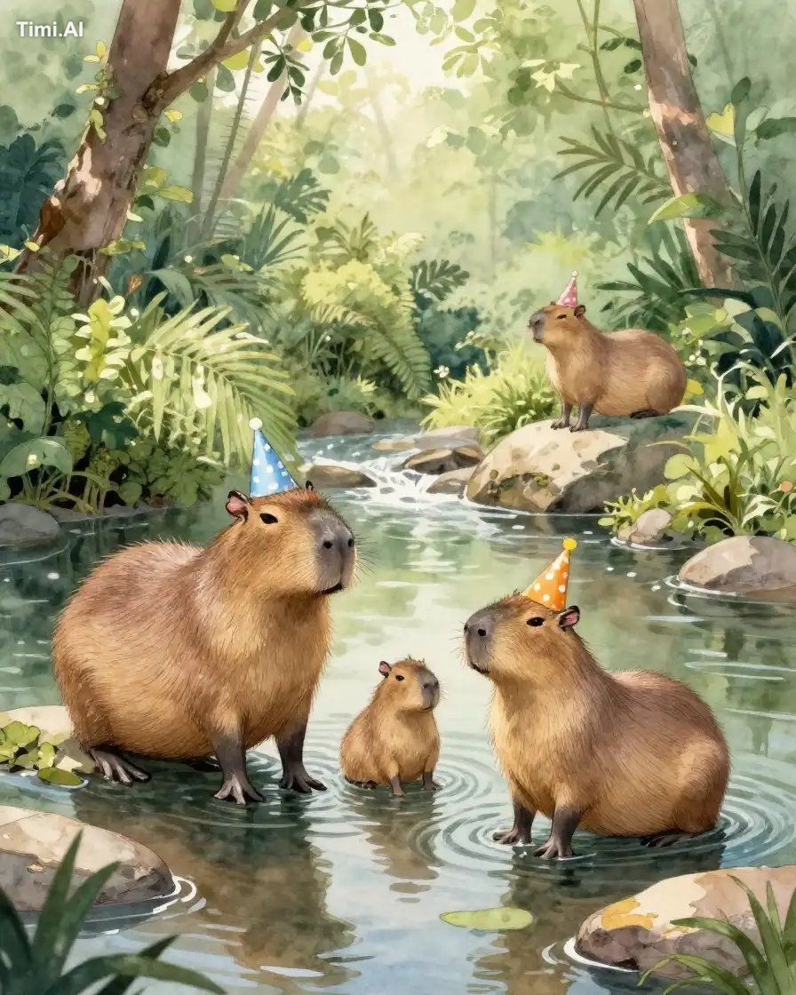 Ai Art Prompt Share Party 🎨👇🏻 

A relaxed capybara family