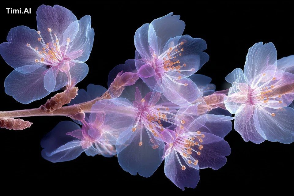An x-ray botanical portrait of [subject], revealing transluc