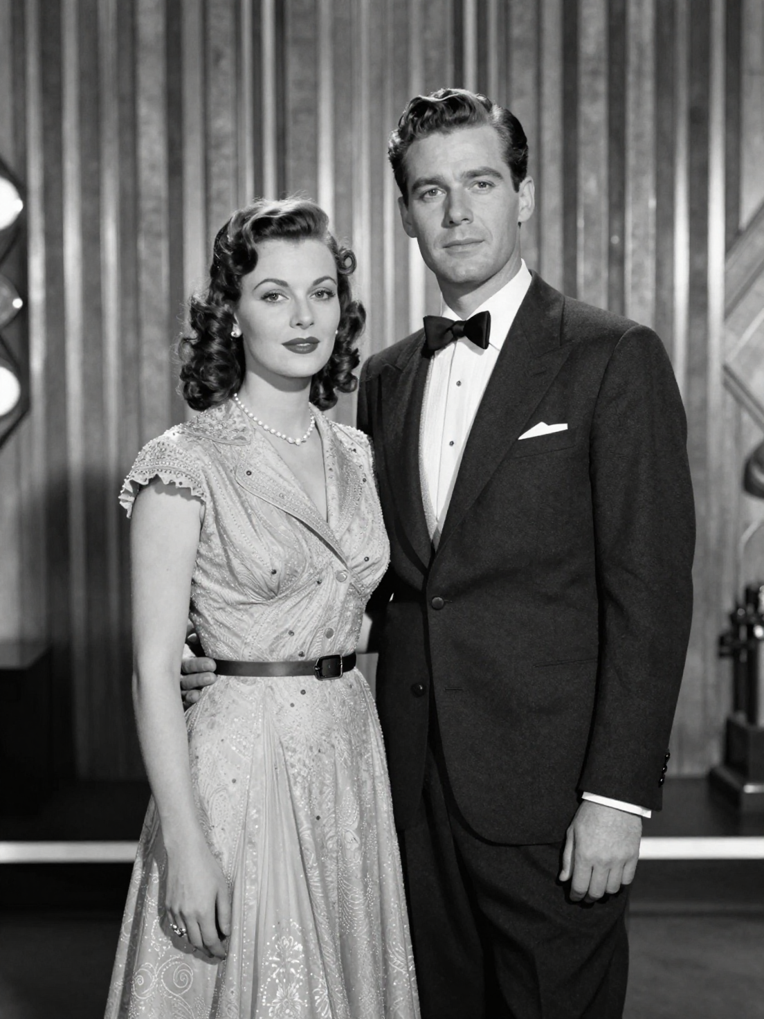 Create a 4K portrait of a thin couple dressed in classic 194