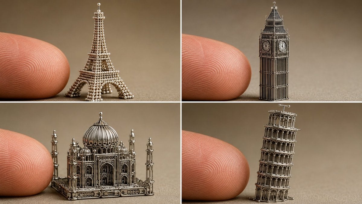 2x2 grid, 16:9, do this for 4 famous international monuments