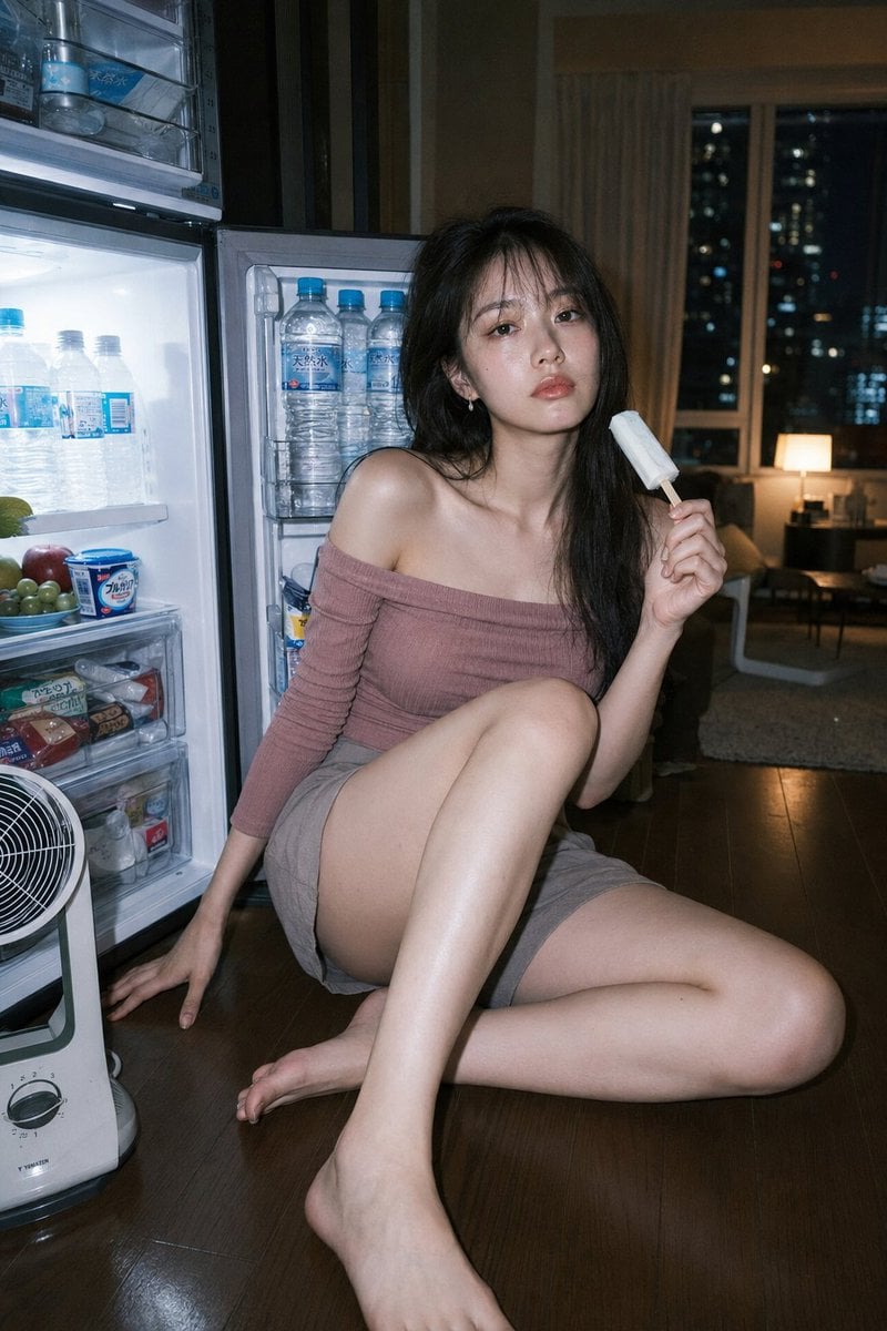 Photorealistic modern Tokyo apartment portrait, direct on-ca