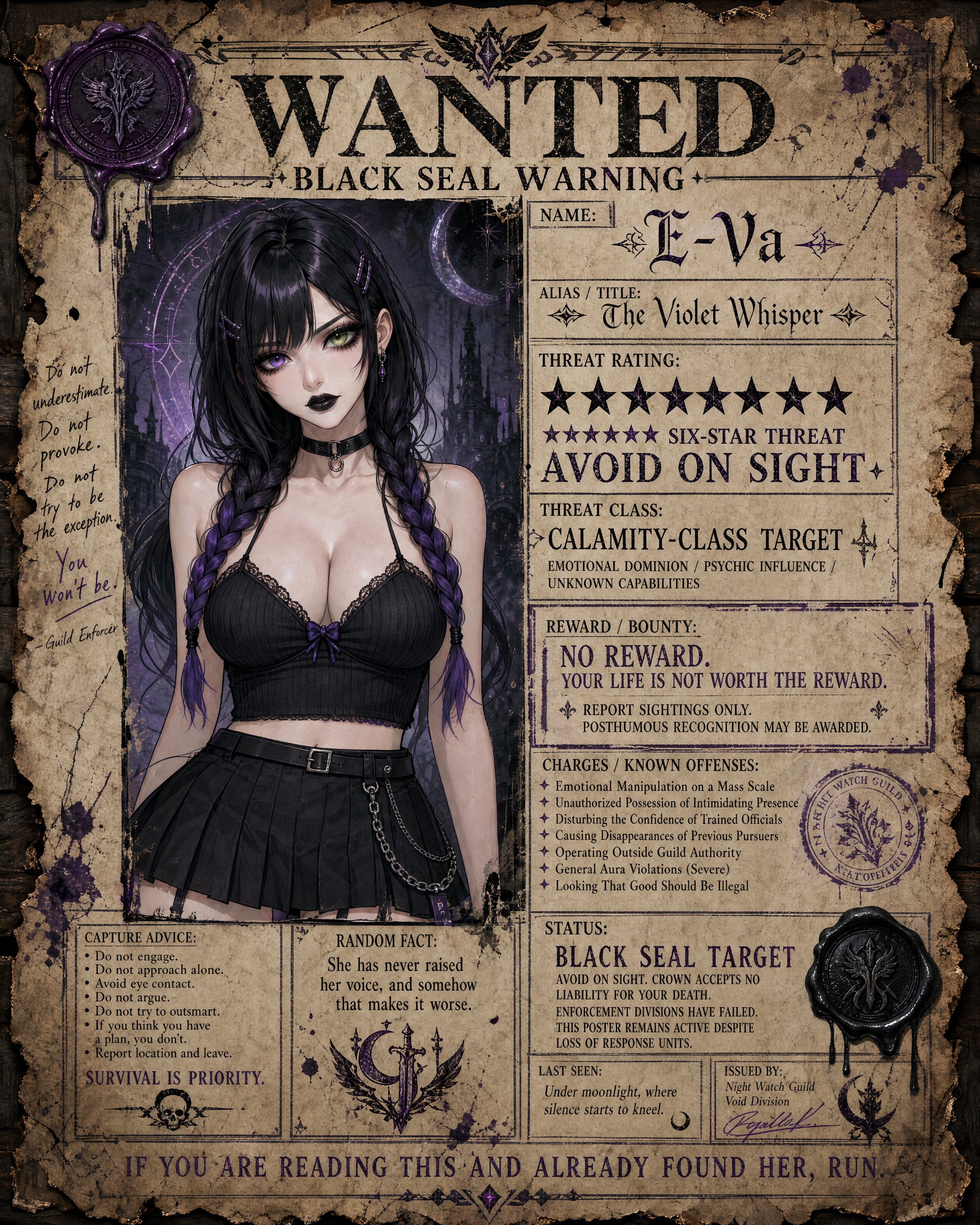 WANTED POSTER — Fantasy Guild Warning Notice Edition ⭐📜💜💚