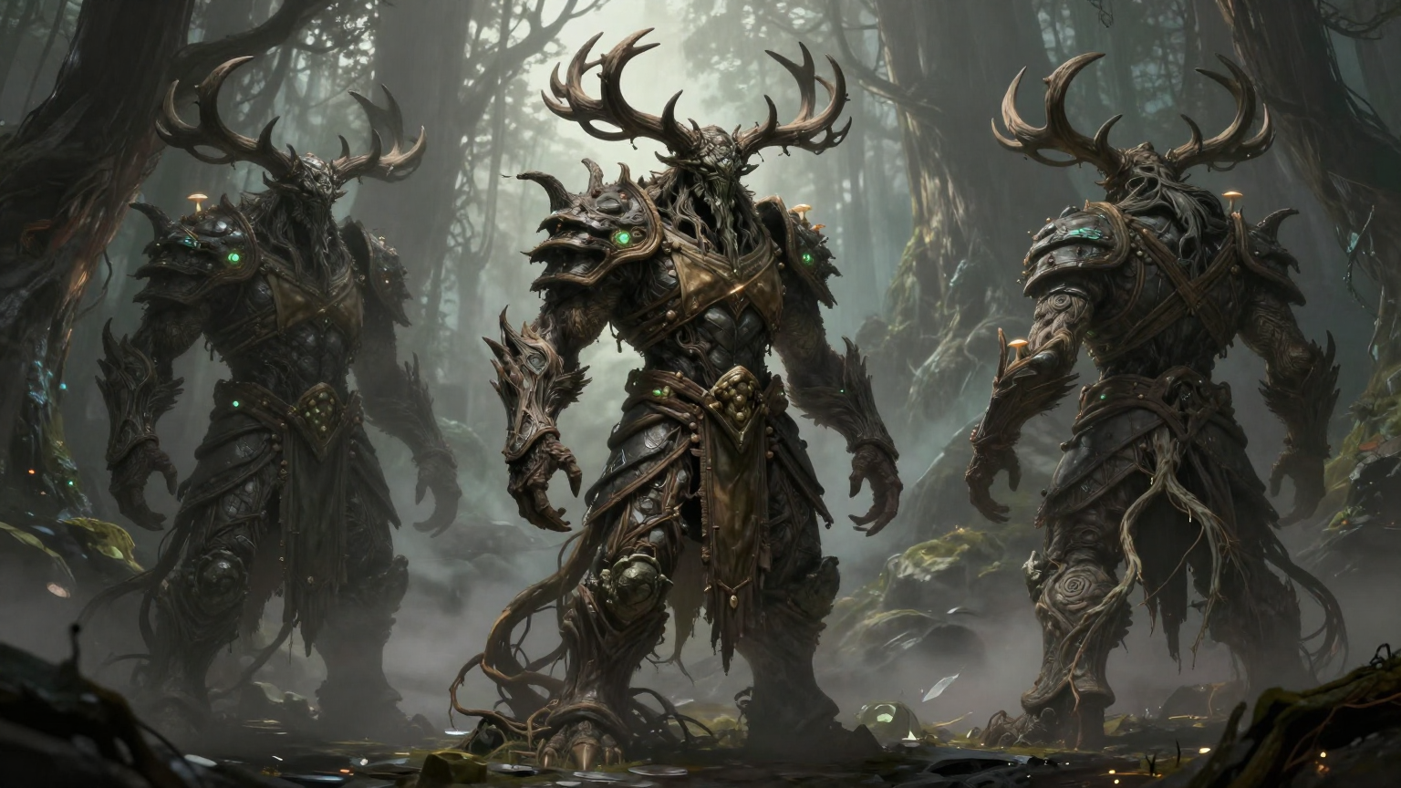dark fantasy boss character concept, corrupted forest guardi