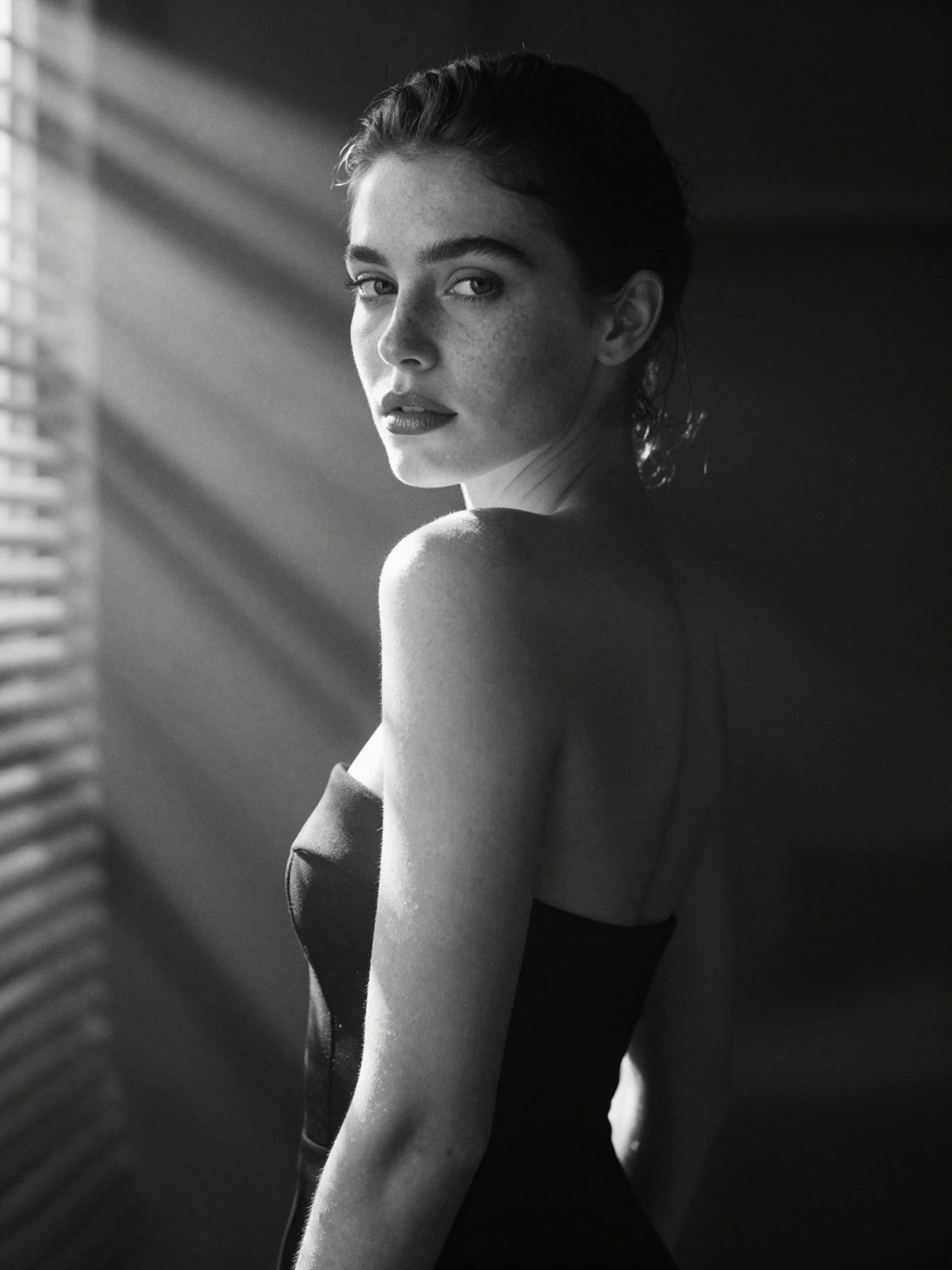A hyperrealistic 8k black and white cinematic mid shot portr
